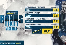 AdmiralBet bonus tiket - Pljušti širom Španije i 2,09 na Bajern za 28,41